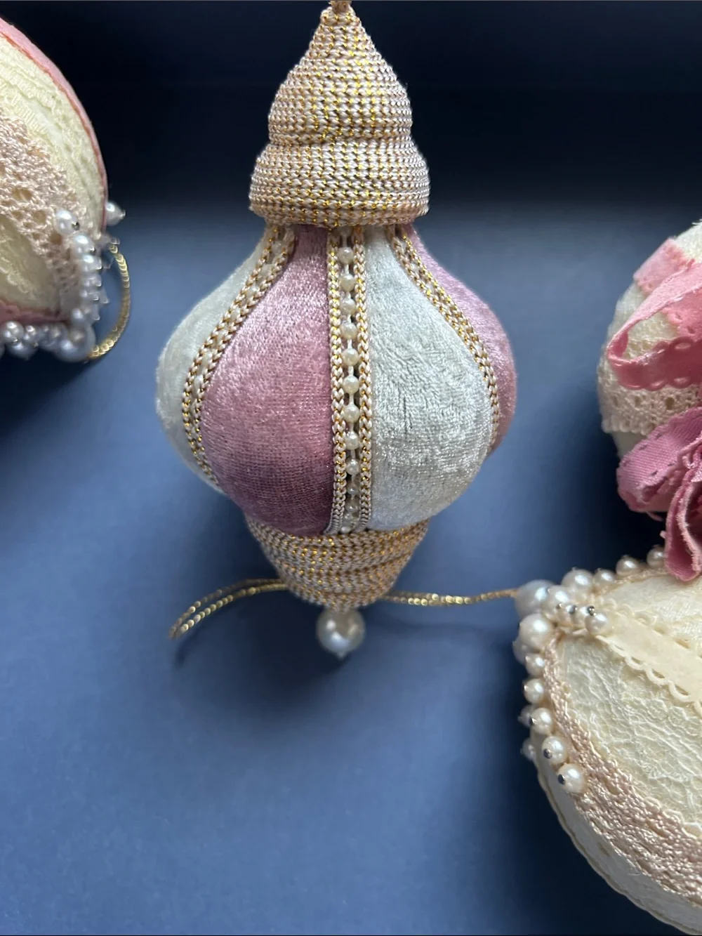 Pearl-Accented Pink & Cream Decorative Christmas Ornament Pendant